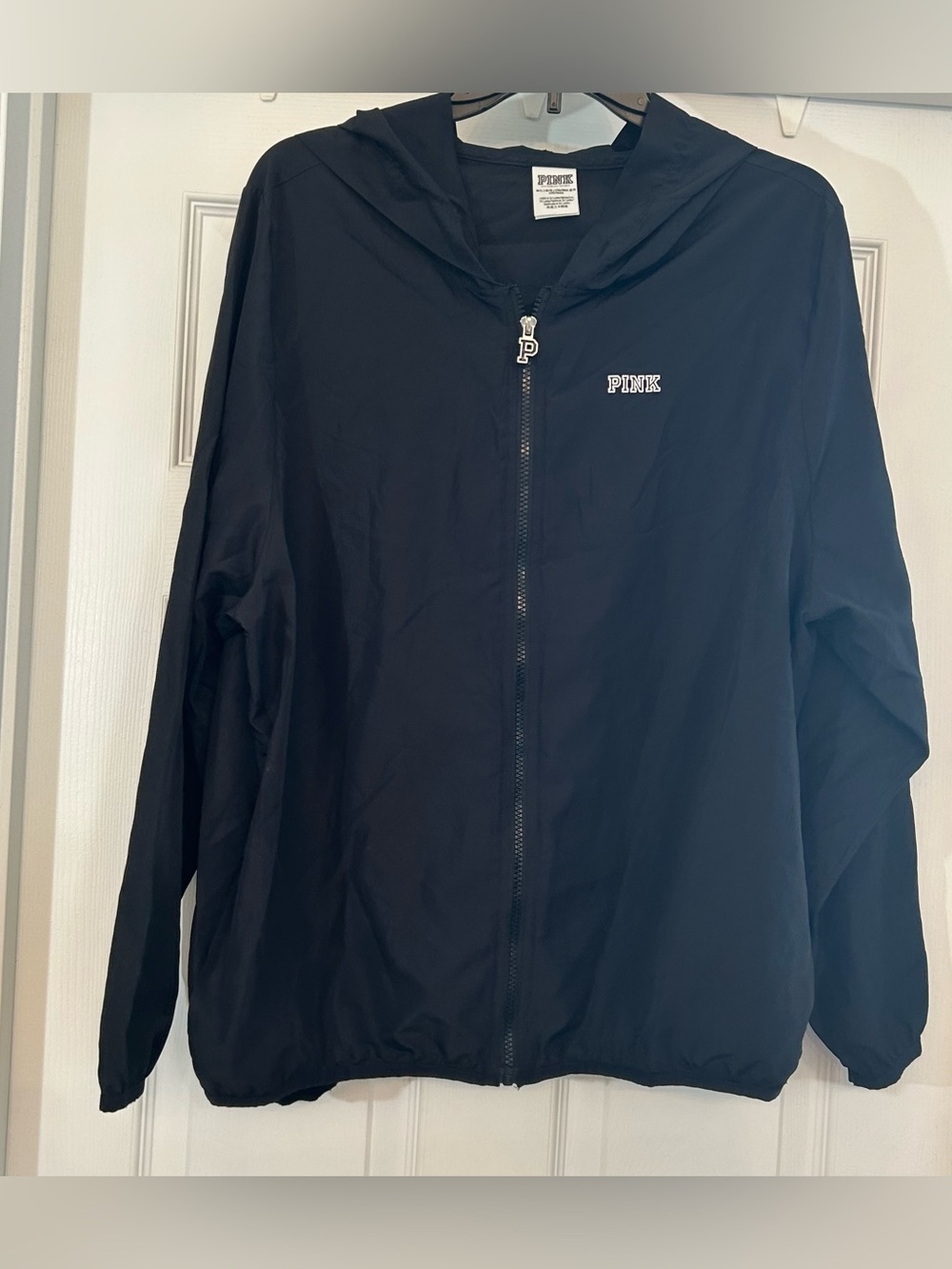 PINK Victoria's Secret Black Hooded Windbreaker Jacket Size M/L
